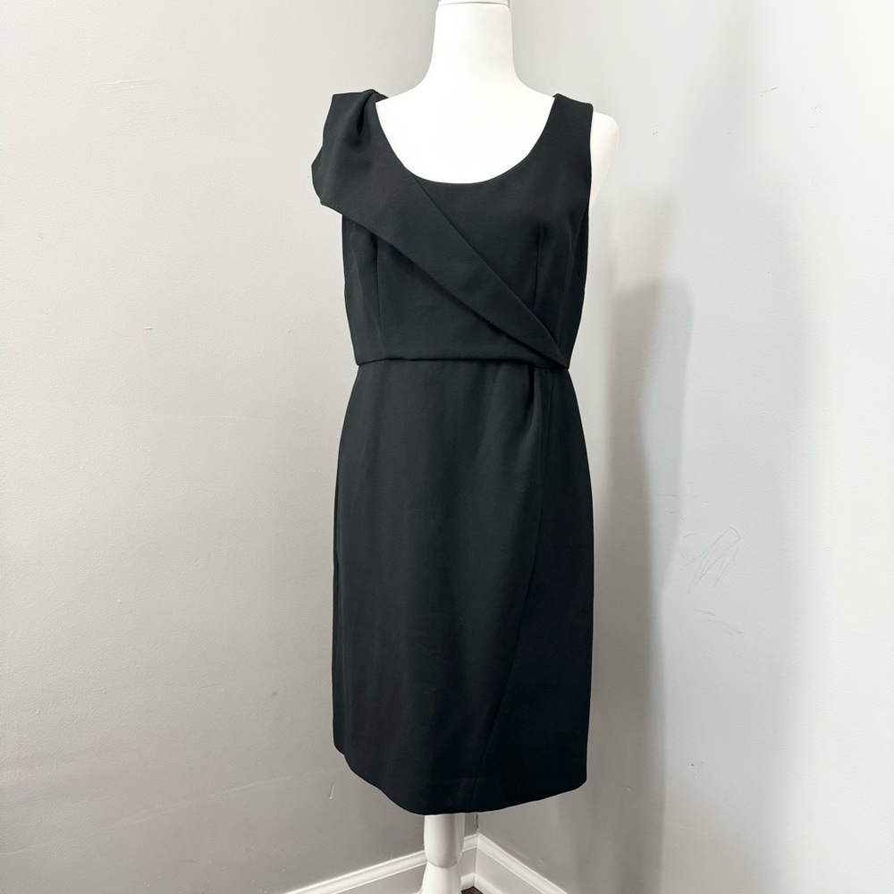 Women’s Loft Black Sheath Dress Size 8 Petite Sleeveless Ruffles Career Workwear